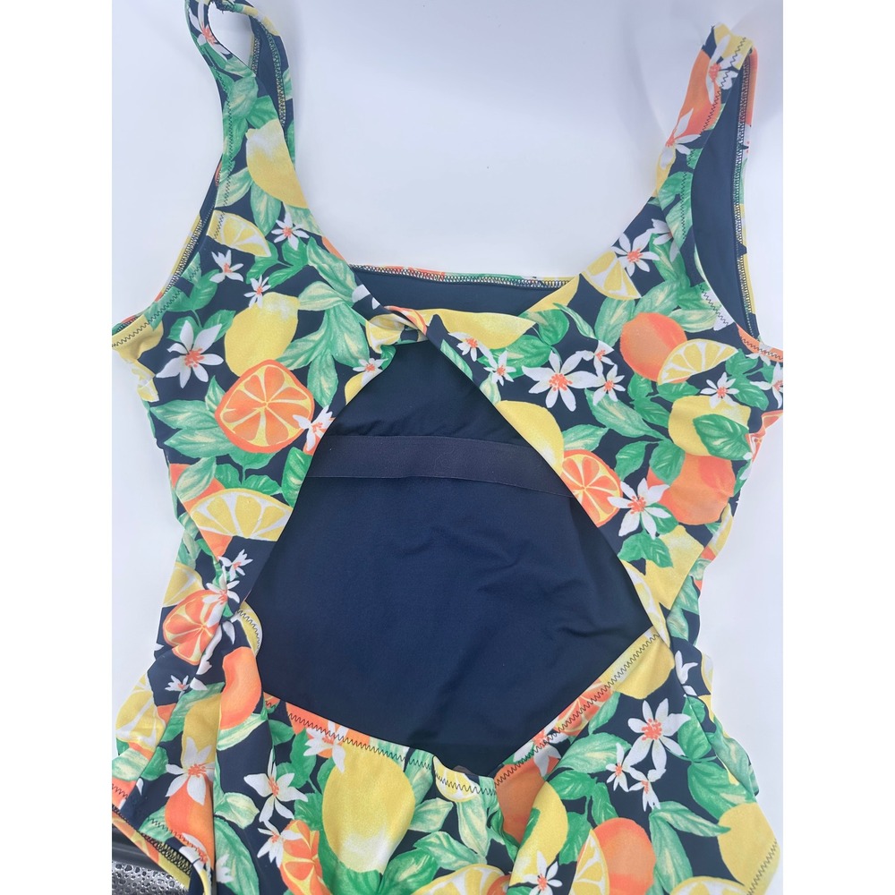 Old Navy Citrus Lemon Orange Print Twist Back One‎ Piece Swimsuit XL Navy Blue - Picture 5 of 13